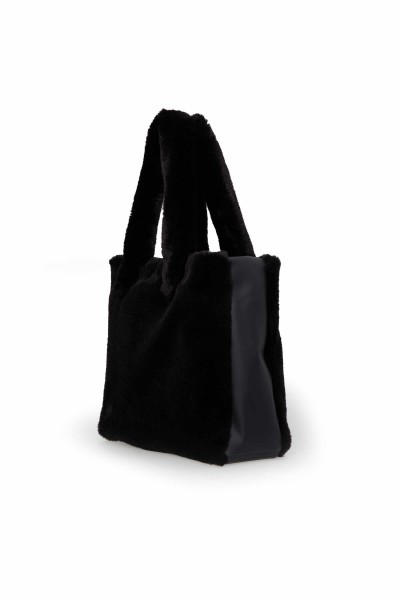 Moda Çizgi - Deri Detaylı Mıknatıslı Peluş Çanta,CK-44 Siyah - Siyah