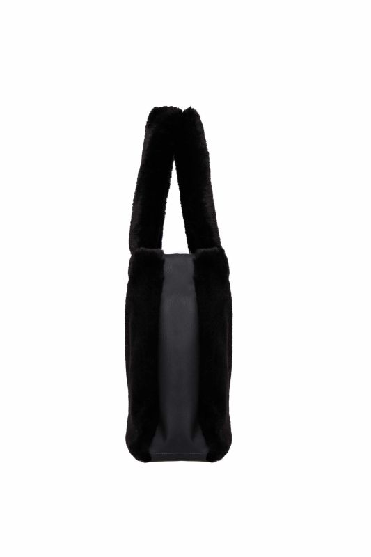 Deri Detaylı Mıknatıslı Peluş Çanta,CK-44 Siyah - Siyah - 4