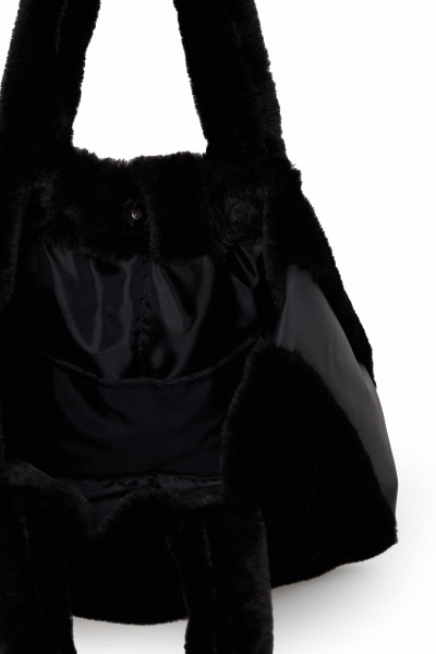 Deri Detaylı Mıknatıslı Peluş Çanta,CK-44 Siyah - Siyah - Thumbnail
