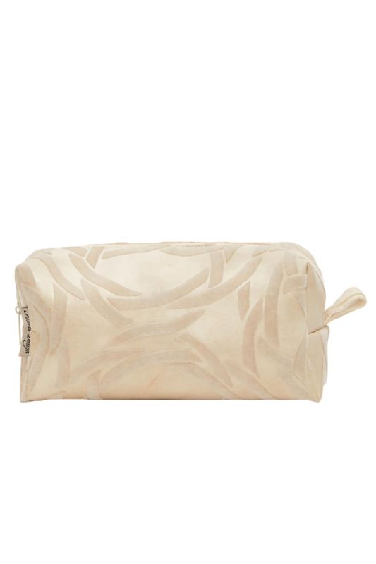 Leather Makeup Bag,CM-1 Cream - Velvet Pattern - 3