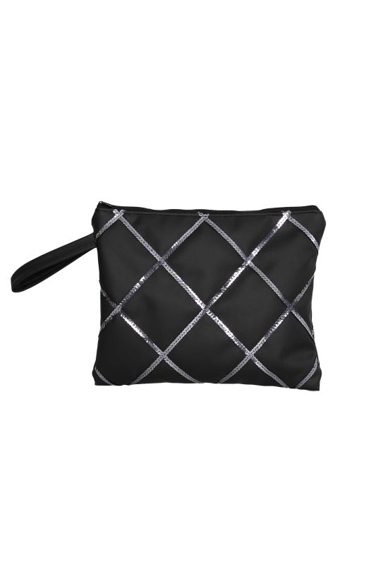 Leather Sequin Quilted Handbag,CE-13 Black - 5