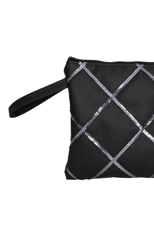 Leather Sequin Quilted Handbag,CE-13 Black - 8