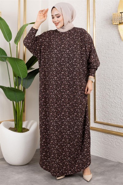 SGS - Desenli Bürümcük Elbise KAHVERENGİ