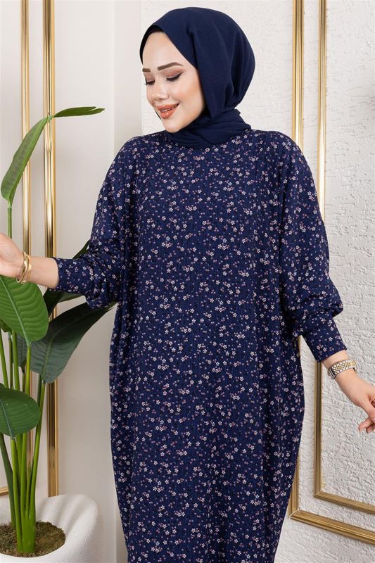 Desenli Bürümcük Elbise LACİVERT - 2
