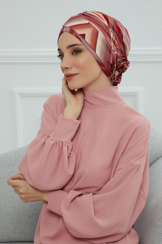 Desenli Çapraz Güllü Bone,B-26YD Desen 28 - 3