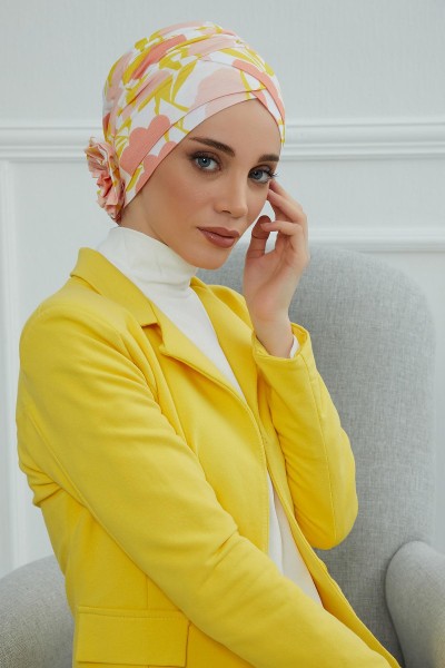 Moda Çizgi - Desenli Çapraz Güllü Bone,B-26YD Desen 31