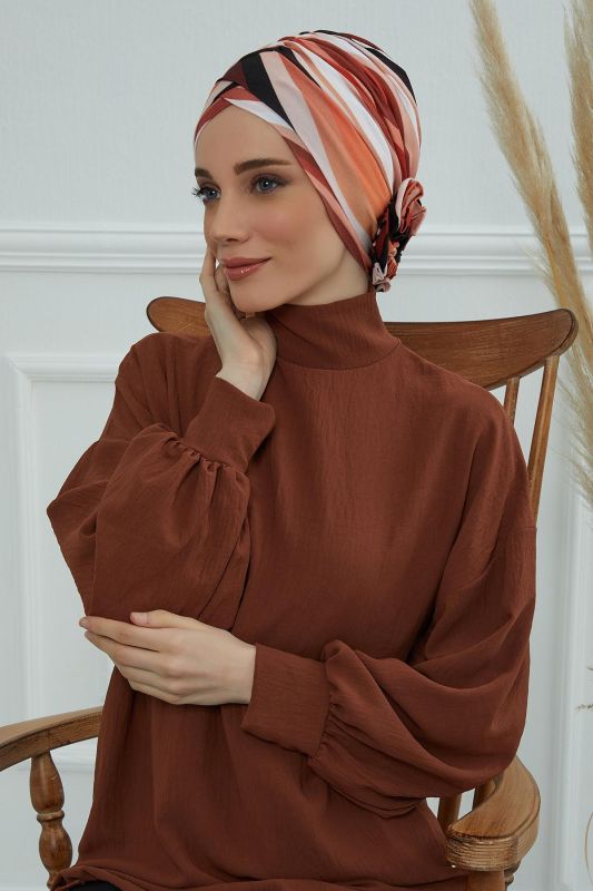 Desenli Çapraz Güllü Bone,B-26YD Desen 35 - 3