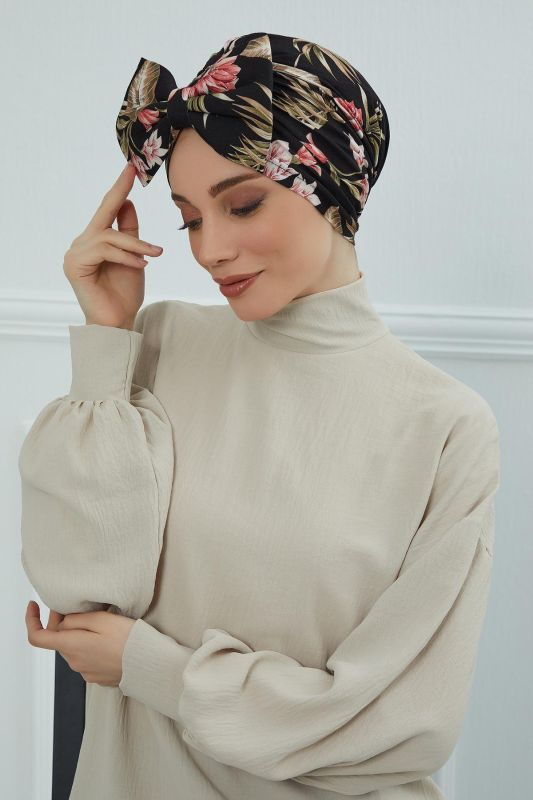 Desenli Dev Fiyonklu Bone,B-11YD Desen 34 - 1