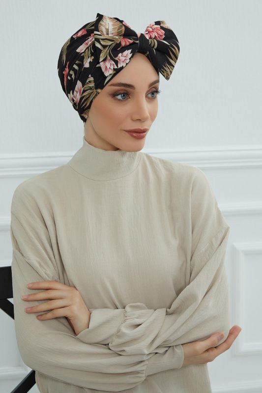 Desenli Dev Fiyonklu Bone,B-11YD Desen 34 - 3