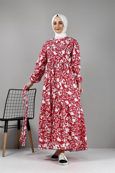 SGS - Desenli Elbise KIRMIZI