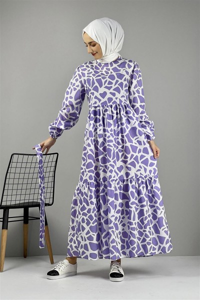 Desenli Elbise LİLA - Thumbnail