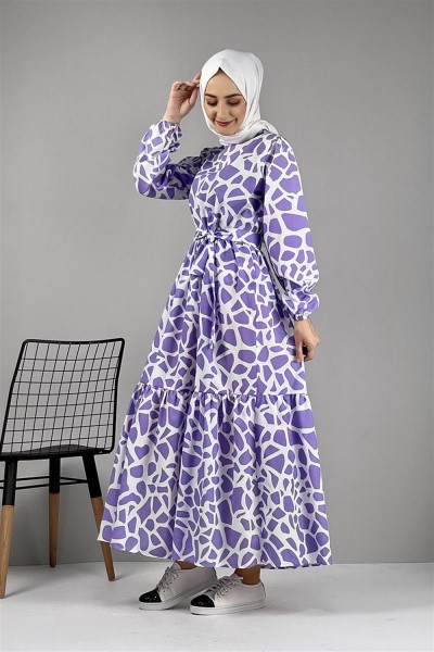 Desenli Elbise LİLA - Thumbnail