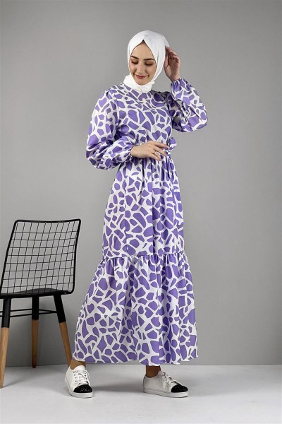 Desenli Elbise LİLA - Thumbnail