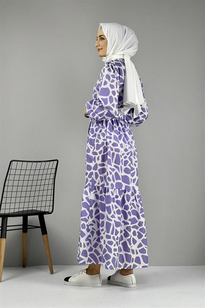 Desenli Elbise LİLA - Thumbnail