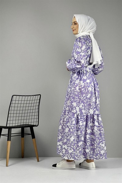 Desenli Elbise LİLA - Thumbnail
