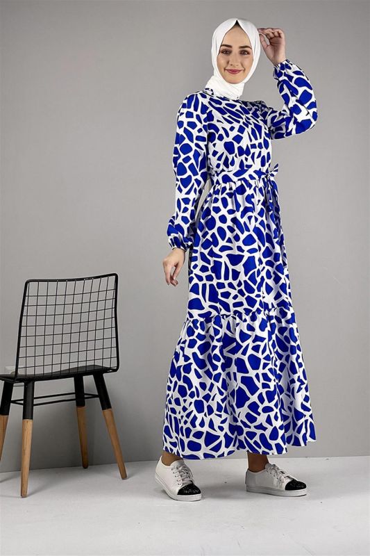 Desenli Elbise MAVİ - 3