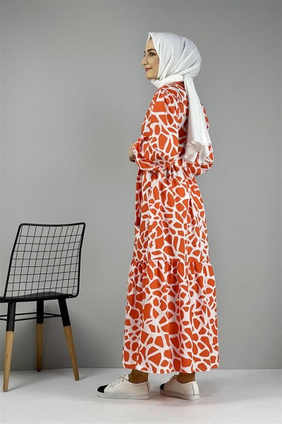 Desenli Elbise ORANJ - Thumbnail