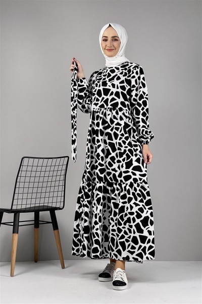 SGS - Desenli Elbise SİYAH