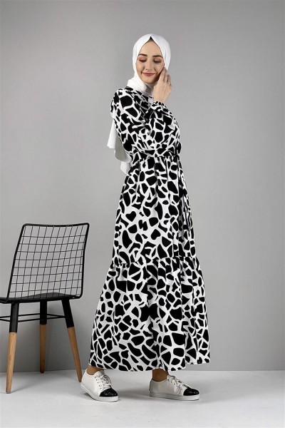 Desenli Elbise SİYAH - Thumbnail