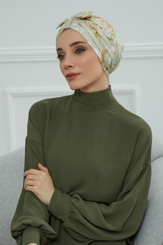 Desenli Önden Fiyonklu Bone,B-7YD Desen 27 - 2
