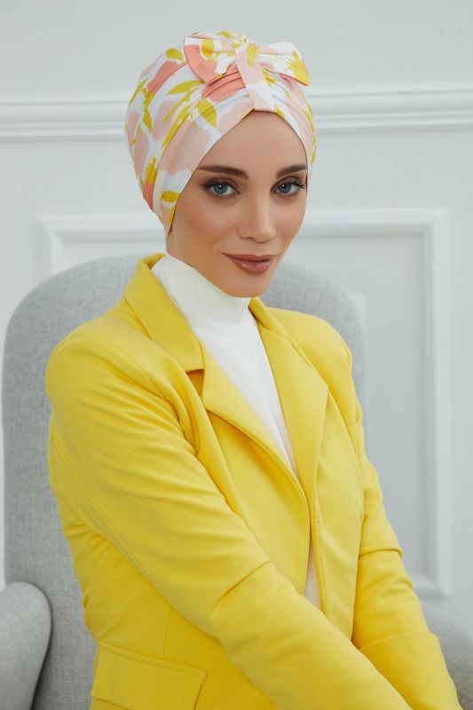 Desenli Önden Fiyonklu Bone,B-7YD Desen 31 - 1
