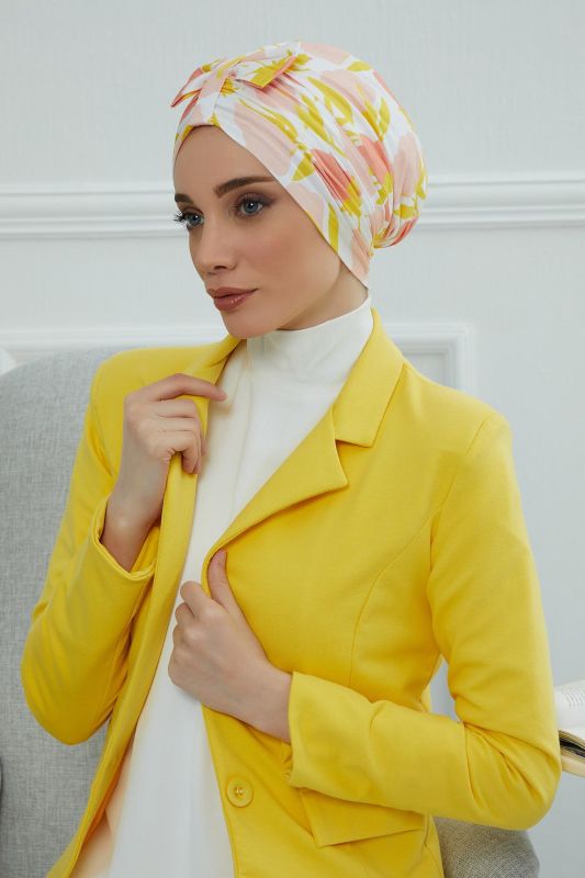 Desenli Önden Fiyonklu Bone,B-7YD Desen 31 - 3