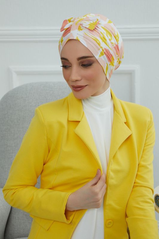 Desenli Önden Fiyonklu Bone,B-7YD Desen 31 - 5