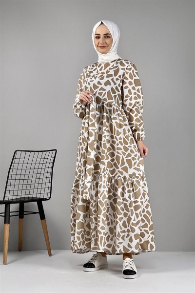 SGS - Desenli Terikoton Elbise VİZON