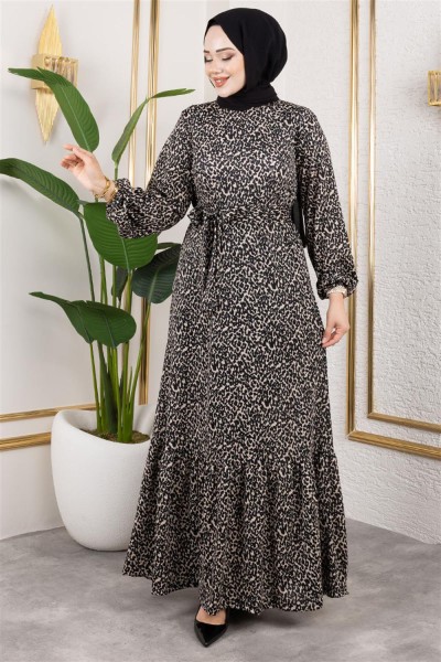 MYS - Desenli Tesettür Elbise TAŞ