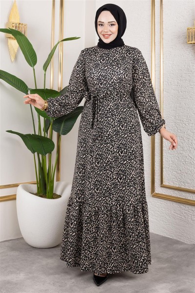 Desenli Tesettür Elbise TAŞ - Thumbnail