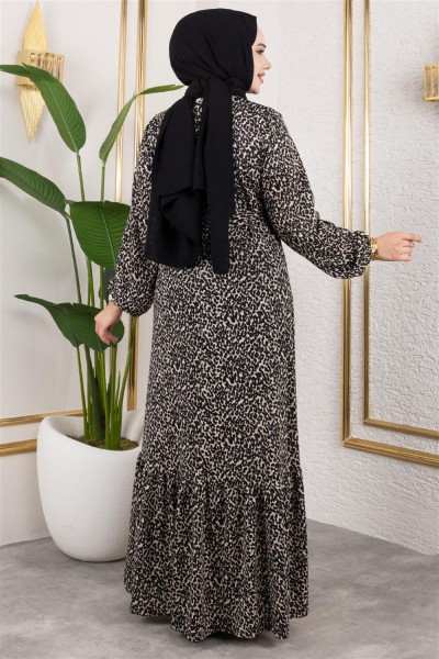 Desenli Tesettür Elbise TAŞ - Thumbnail