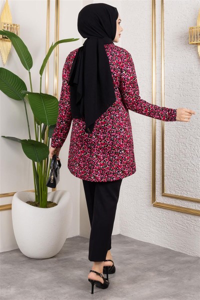 Desenli Tesettür Tunik BORDO - Thumbnail