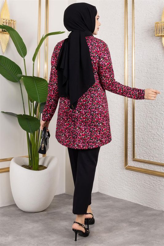 Desenli Tesettür Tunik BORDO - 4
