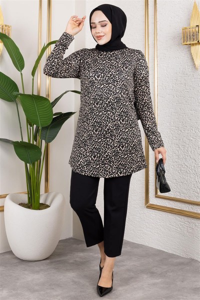 MYS - Desenli Tesettür Tunik VİZON