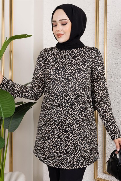 Desenli Tesettür Tunik VİZON - Thumbnail