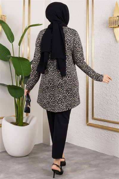 Desenli Tesettür Tunik VİZON - Thumbnail