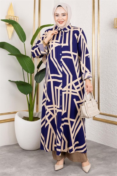 Desenli Viskon Takım LACİVERT - Thumbnail