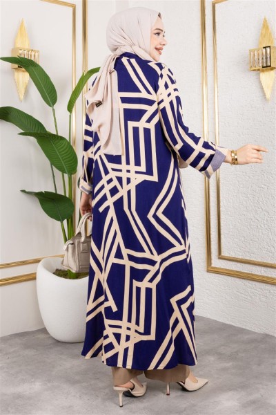 Desenli Viskon Takım LACİVERT - Thumbnail