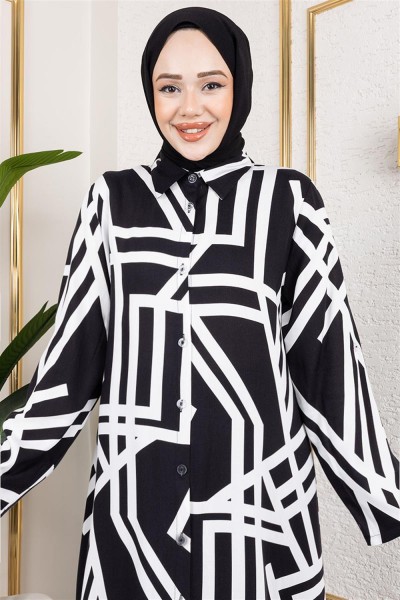 Desenli Viskon Takım SİYAH - Thumbnail