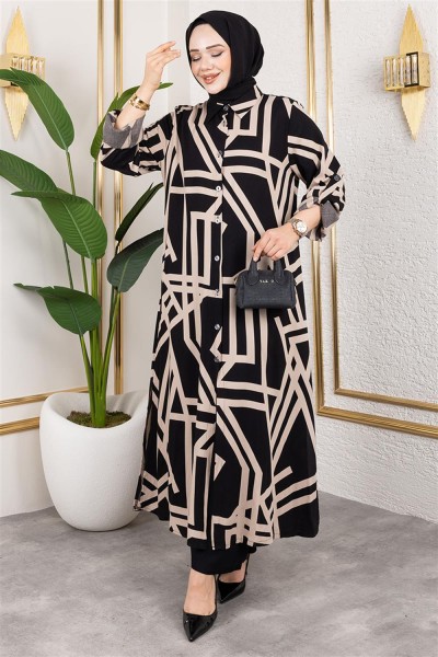 SGS - Desenli Viskon Takım SİYAH VİZON