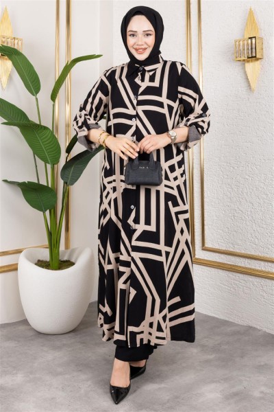 Desenli Viskon Takım SİYAH VİZON - Thumbnail