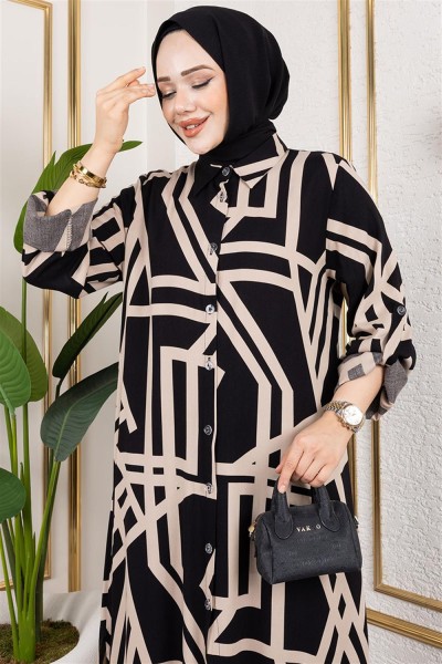 Desenli Viskon Takım SİYAH VİZON - Thumbnail