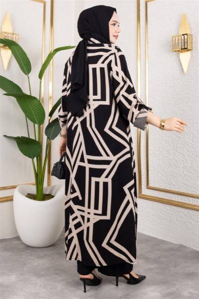 Desenli Viskon Takım SİYAH VİZON - Thumbnail