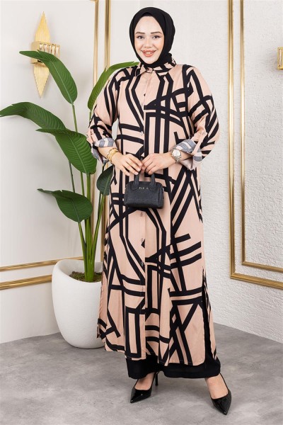 Desenli Viskon Takım VİZON SİYAH - Thumbnail