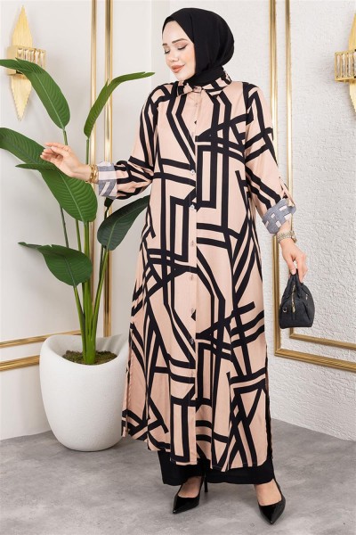 Desenli Viskon Takım VİZON SİYAH - Thumbnail