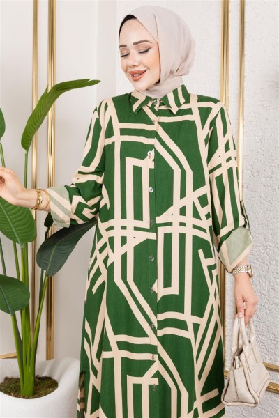 Desenli Viskon Takım ZÜMRÜT YEŞİLİ - Thumbnail