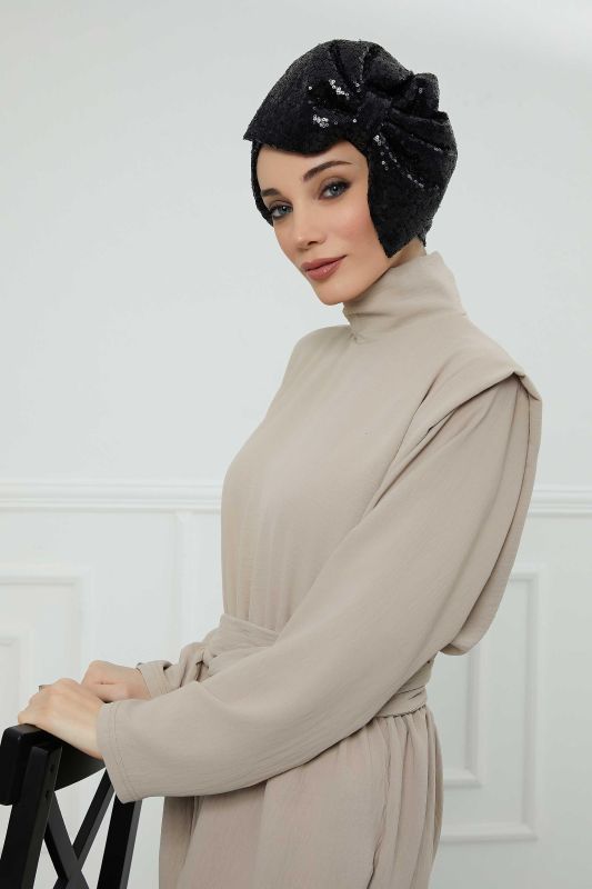 بونيه عملاق مزين بالترتر، B-70 أسود - 7