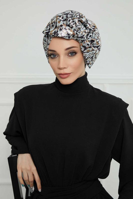 Giant Bow Sequined Bonnet, B-70B Gray Brown Sequined - 1