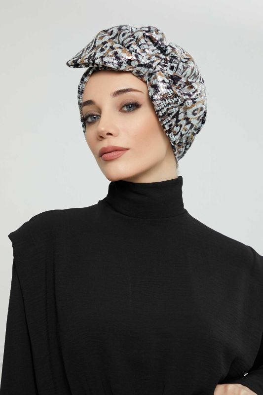 Giant Bow Sequined Bonnet, B-70B Gray Brown Sequined - 6