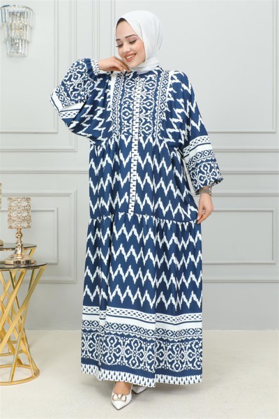 SGS - Dijital Baskılı Tesettür Elbise LACİVERT